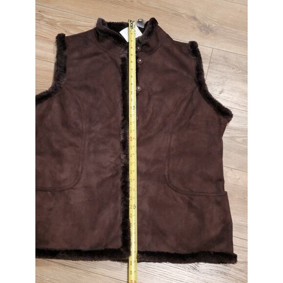 Denim & Co Vest Jacket Women's XL Faux Suede-Fur Trim Pockets Winter Layer Brown - Picture 10 of 13